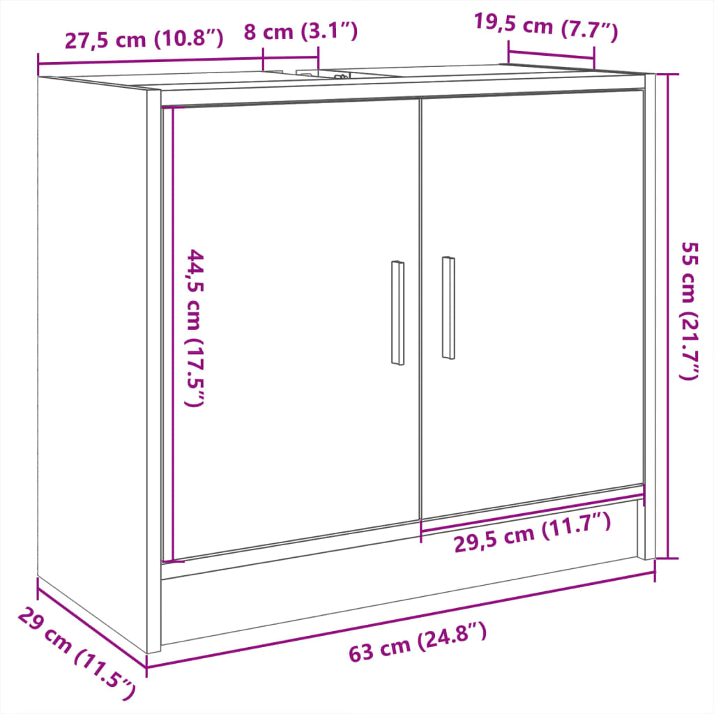 Bathroom Vanity Cabinet In Sonoma Oak 63 X 29 X 55 Cm Particleboard