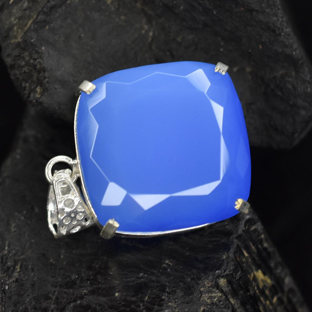 Natural Blue Opal 88.15 Ct CERTIFIED 925 Sterling Silver Square Cushion Pendant MY-PD-145-NS