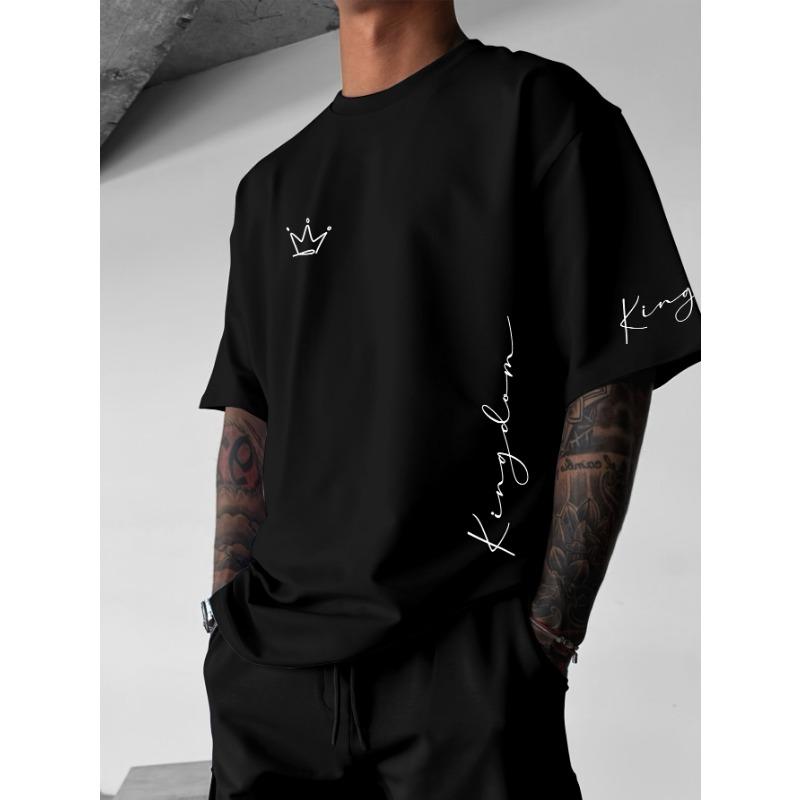 

Fashion Men s T-shirt Clothing Plus Size Casual Men s Short Sleeve Tee Solid Color King Letter Print Crew neck T Shirt For Men S
