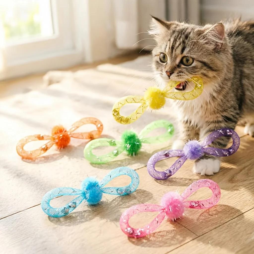 3/1Pc Pet Cat Hose Toy with Bell, Assorted Colors Bow Decor Cat Toy, Relieve Boredom Self-Amusement Interactive Toy
