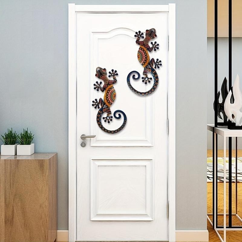 Metal Geckos Wall Decors Outdoor Fence Wall Art Decors,Hanging Decoration for Garden Yard Living Room Bedroom Balcony Y5GB