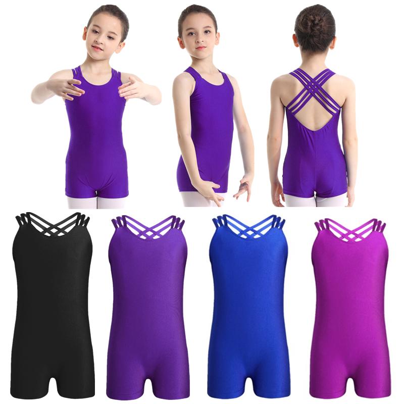 Girls Basic One Piece Cross Back Straps Gymnastic Ballet Dance Leotard Unitards Bodysuit Athletic
