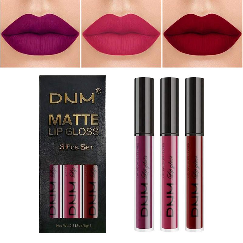 3-teiliges Lipgloss-Set mit 3 Farben, nicht abfärbend, wasserfester Lippenstift, mattes Finish