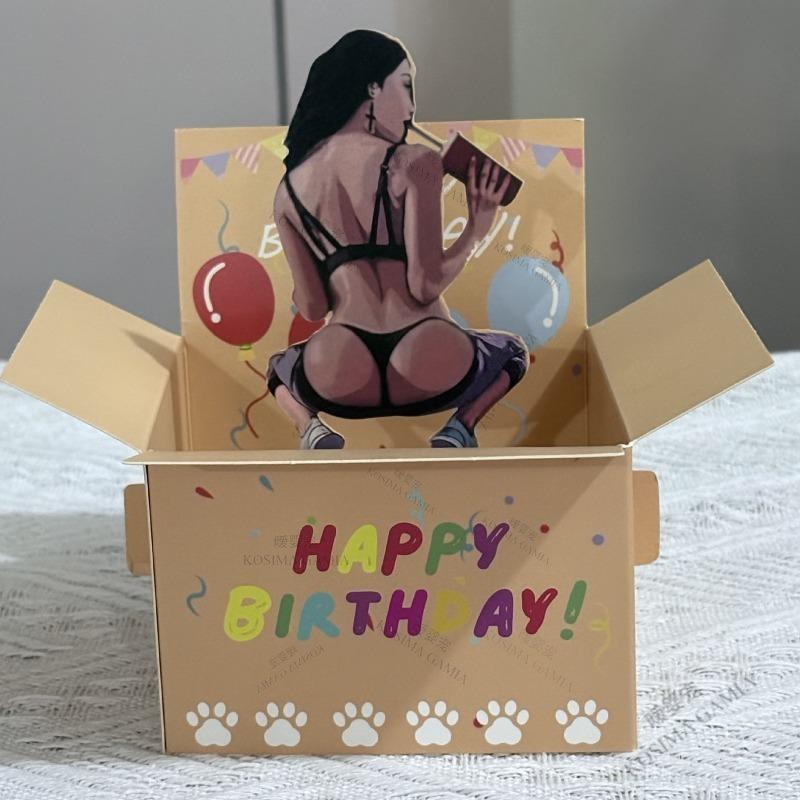 Humorous 3D Card Hilarious Happy Birthday Pop-Up Card Character Design with Heart Balloons Confetti Whimsical Card Birthday Gift