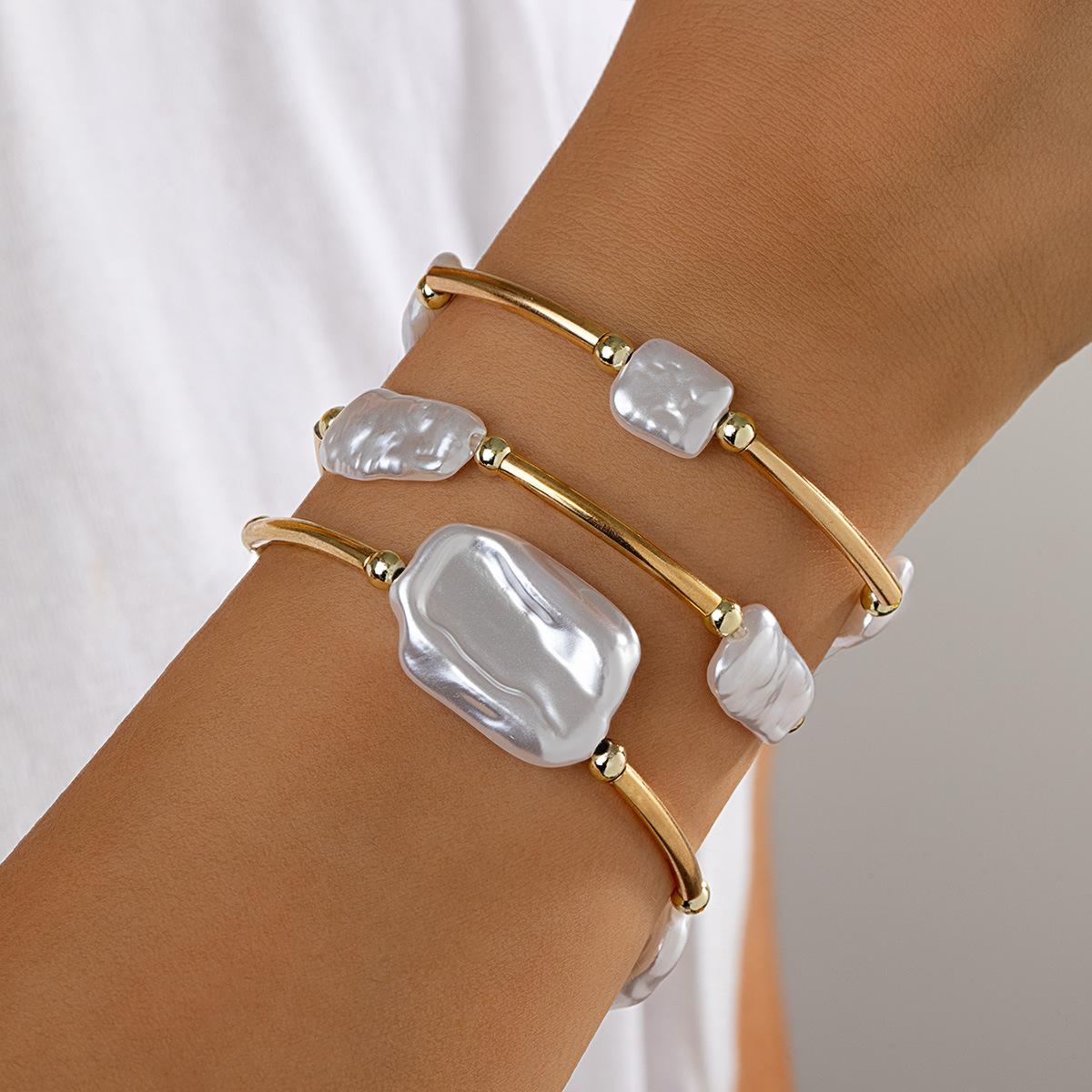

IF ME 3Pcs/Set Temperament Luxury Irregular ABS Imitation Pearl Elastic Bracelets for Women Fold Wear Multi-piece Bangles Jewelry Sets золотой