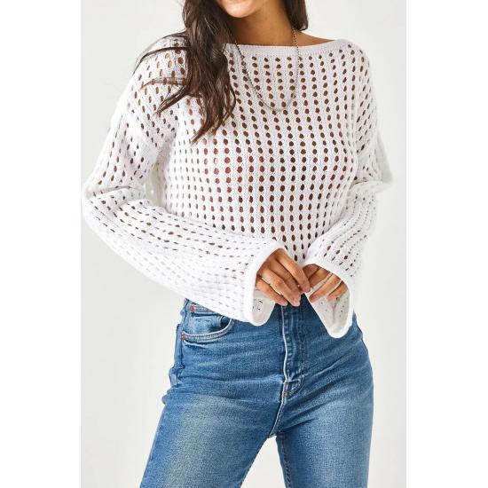 Bluză de damă spaniolă cu mâneci spaniole, guler larg, ajurata, cu găuri libere, tricotaje