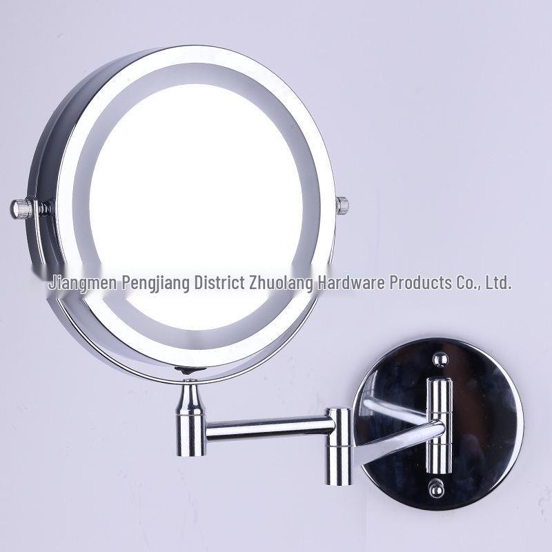 Dual-Sided LED Wall-Mounted Makeup Mirror with Magnification and Fill Light for Punch-Free Hotel Bathroom Use