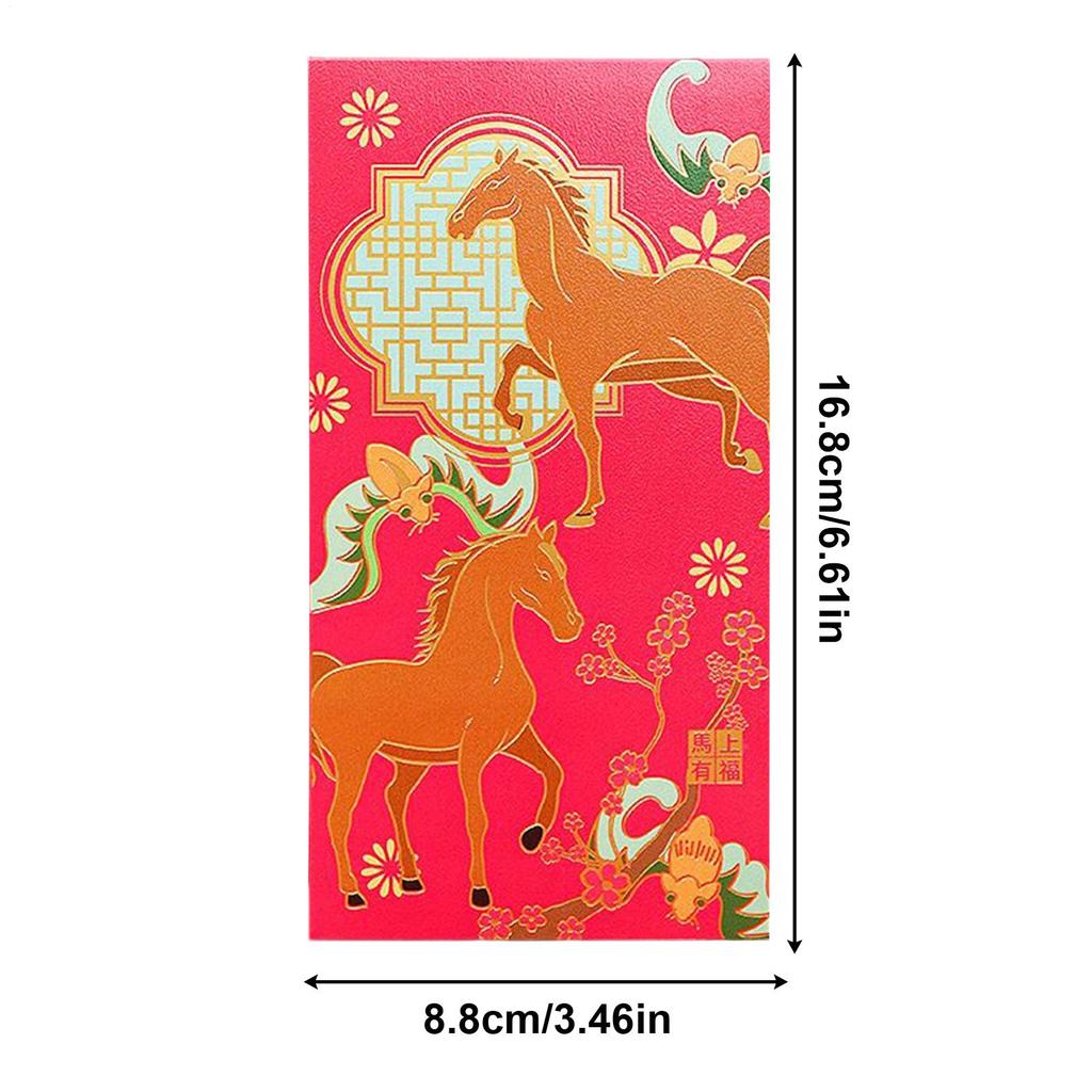 6 Stück 2026 Jahr des Pferdes Frühlingsfest Roter Umschlag Pferdemuster Tasche Scherenschnittmuster Mondneujahr Roter Umschlag
