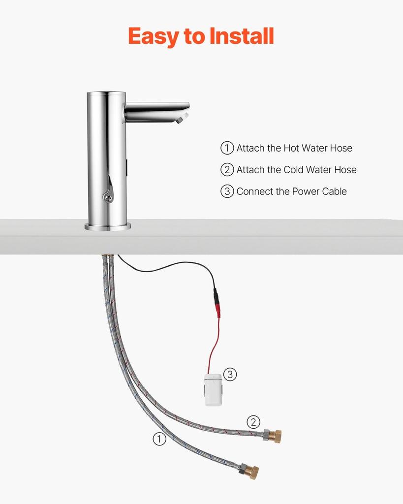 Touchless Bathroom Sink Faucet, Automatic Motion Sensor Restroom Toilet Faucet, Hands Free Adjustable Cold Hot Single Handle Water Mixer Battery