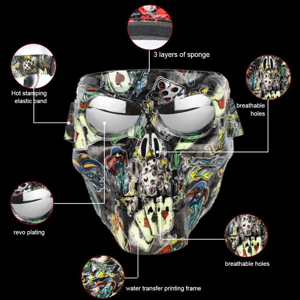 Motorcycle Goggles Face Shield Skull Mask with Goggles Full Face Tactical Mask for Motocross Helmet Moto Ghost Decor Accessories