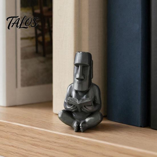 Talos 3D Printed Reading Moai Figurine Ornament, Cross-Legged Sitting Statue Desktop Decoration, Creative Sculpture, Unique Gift for Students Office