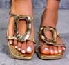 Fashion 2025 Ladies Shoes Open Toe Women's Slippers Fashion Outdoor Metal Decoration Summer Plus Size Light Best Seller Flat Slippers