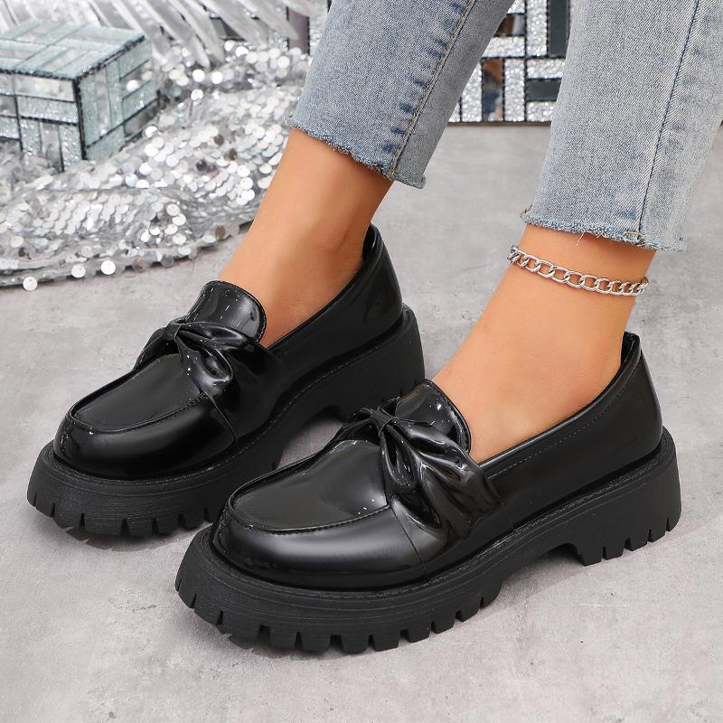 Fashion Bowknot Slip on Loafers for Women 2025 New Summer Solid Color Leather Shoes for Woman Comfort Soft Sole Platform Loafers