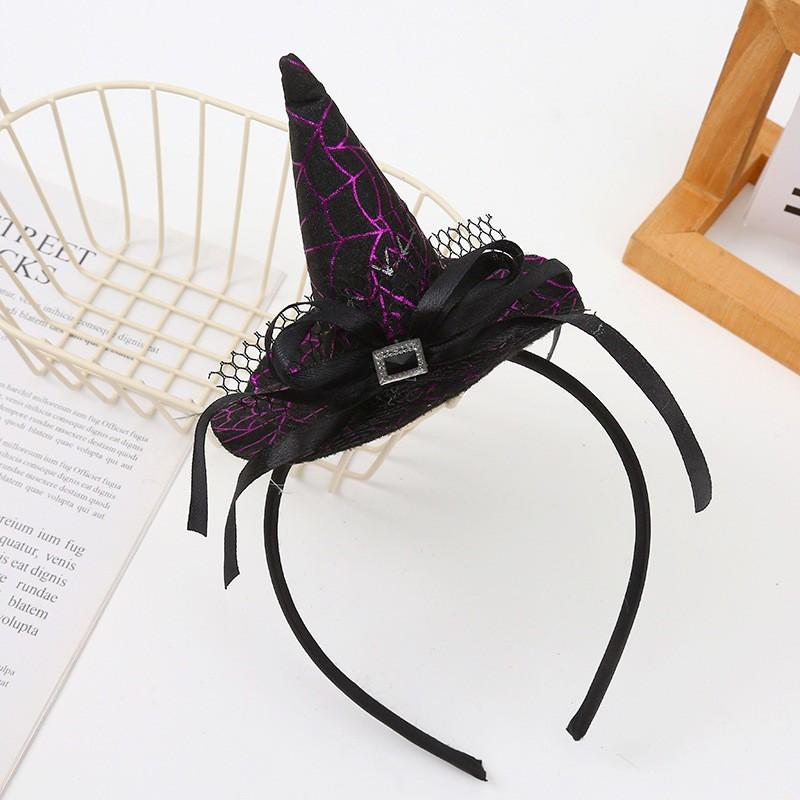 Halloween Witch Hat Headband With Spiderweb Design - Handmade Fuzzy Hair Accessory Women Cute Party Costume Headpiece