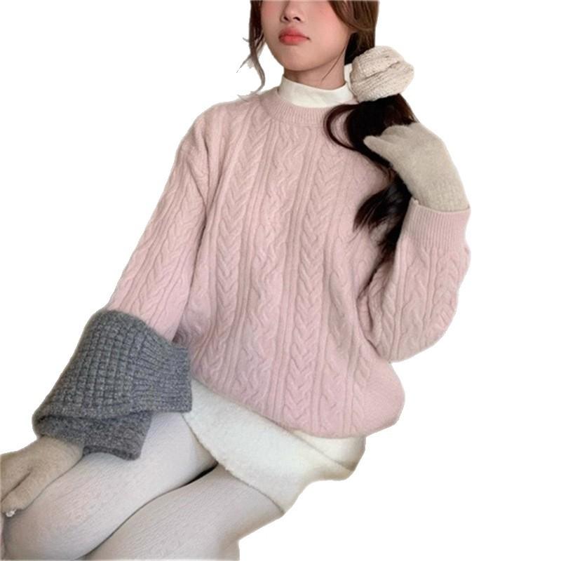A Gentle Round-neck Braided Pullover Sweater for Women, A New Loose and Soft Knitted Top for Autumn and Winter