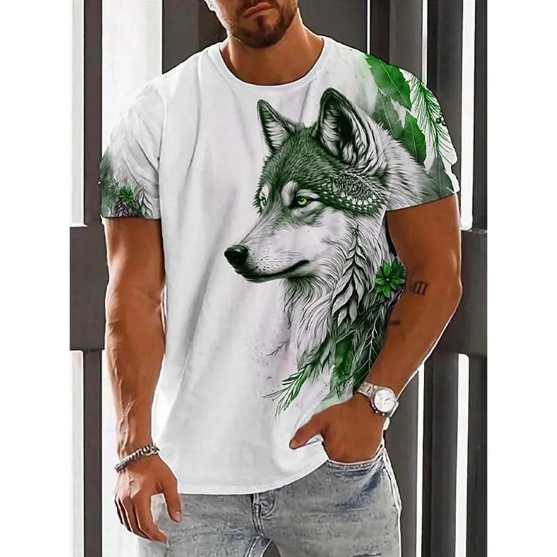 3D Printed Wolf Pattern Summer Outdoor Casual Men's T-shirt Loose Comfortable Sports Short-sleeved Street Fashion Crewneck Top