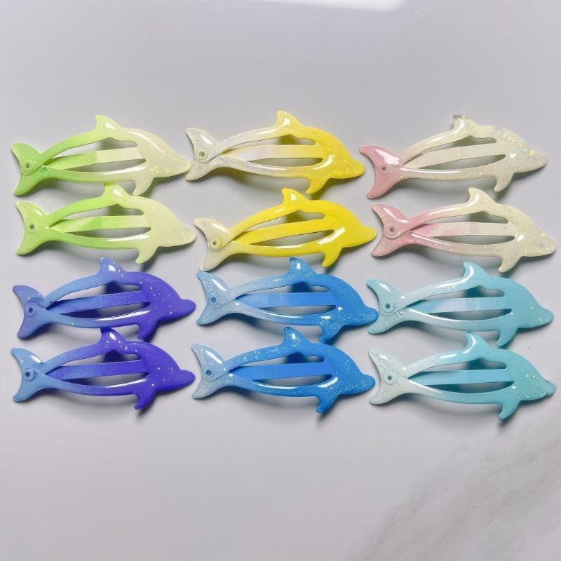 Women's Hair Accessories Gradient Multi Color Side Split Hair Clips Cute Dolphin Hair Claw Metal Animal Print Hair Clip for Girl