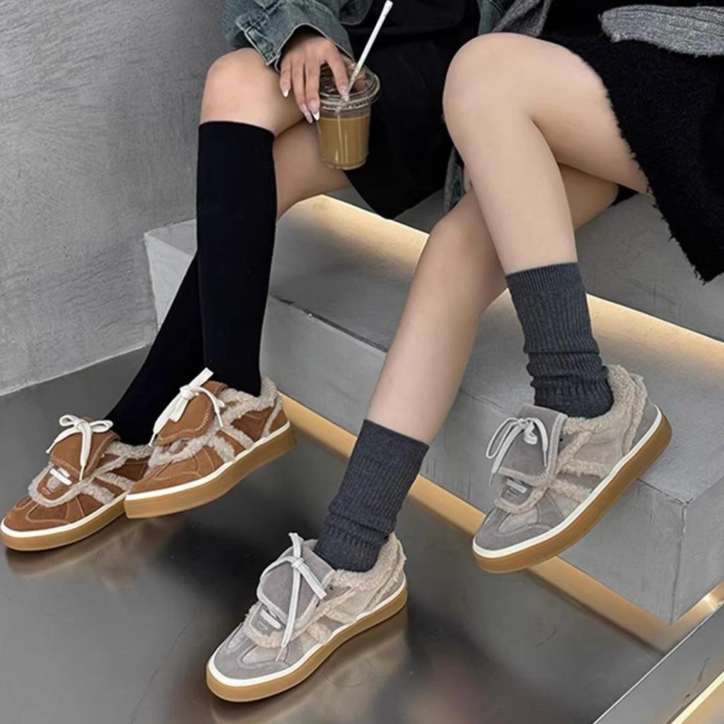 [Heel Height 3 Cm] Charcoal Roasted Pumpkin Orange Autumn and Winter Matte Fur Versatile Outdoor Casual Velvet German Training Shoes