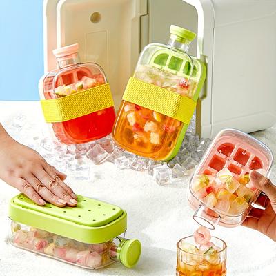 2-in-1 Ice Maker Ice Tray Water Bottle Press Bottle Portable Kettle With Lid Ice Making Straw Silicone Kettle No Touch Mould