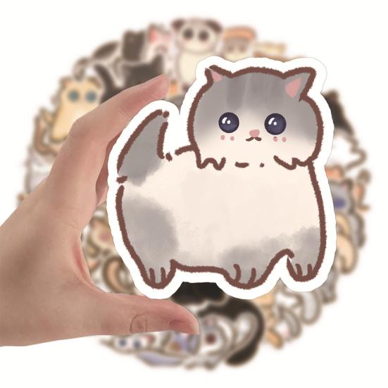 60Pcs Cat Sticker Cartoon Pattern Waterproof Adorable Decorative Water Bottle Laptop Skateboard Cat Sticker Reward Gift