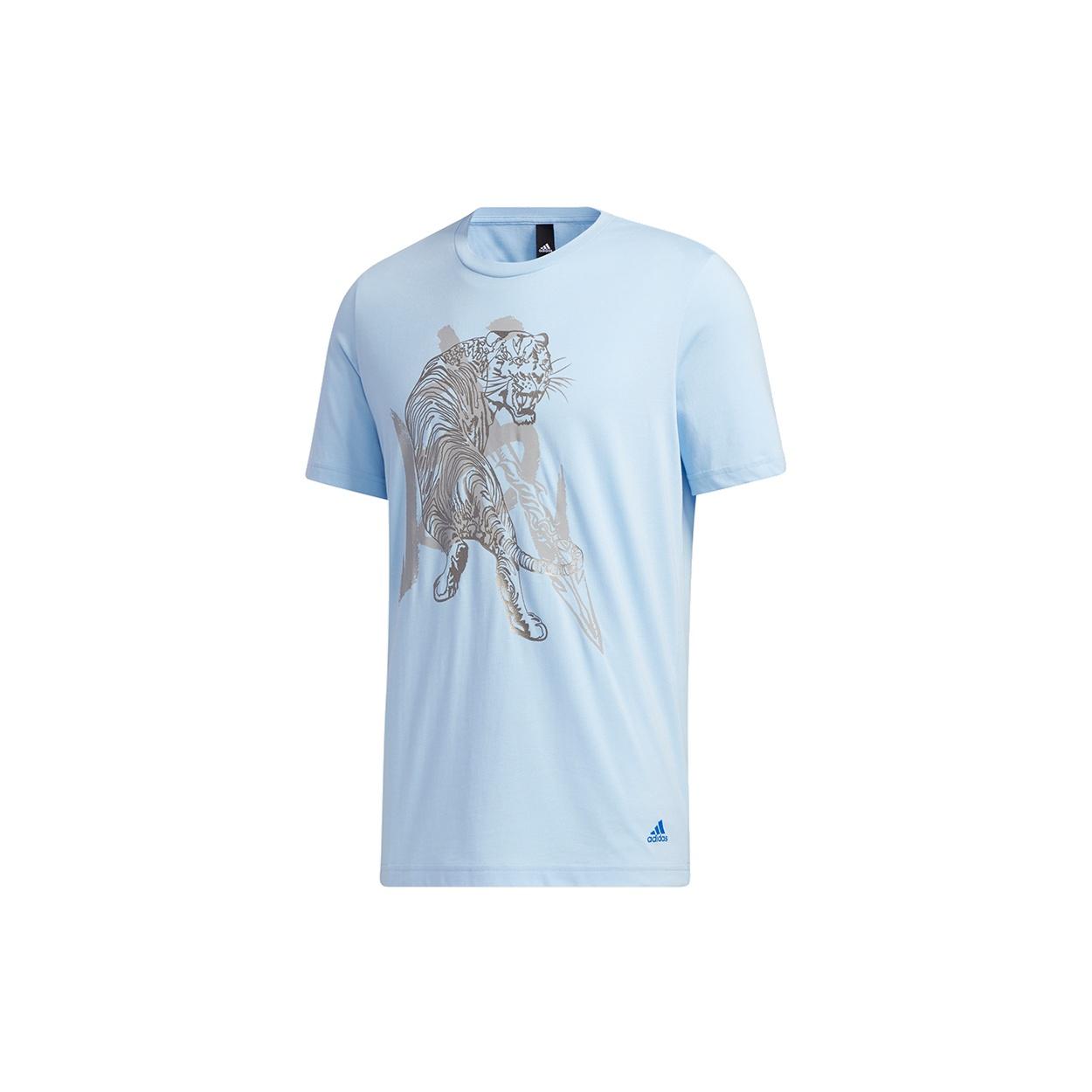 adidas Wj Gfx Tee Series Printing Sports Round Neck Short Sleeve Blue Men s GF4057 XXL
