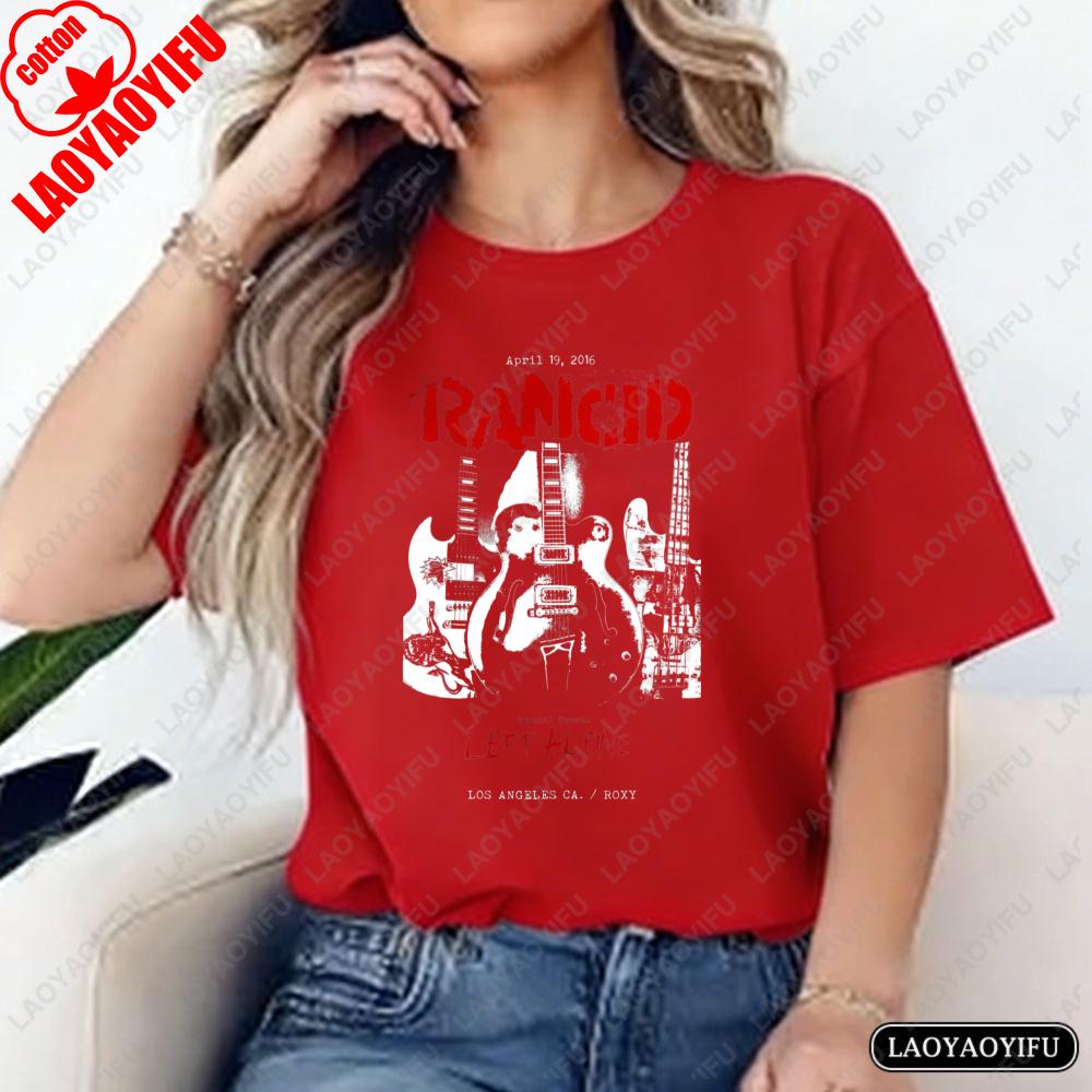 Rancid Guitar Print TShirt Vintage Punk Fashion Unisex Tops Streetwear Punk Rock Fan Cotton Tee Classic Band Clothes Women Unisex