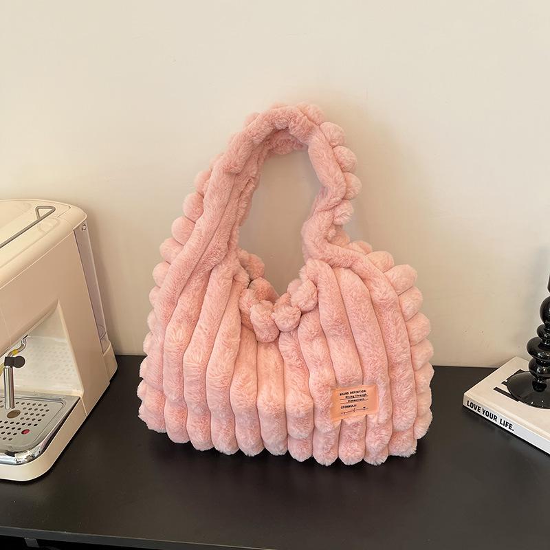 Plush bag women's autumn and winter new casual simple shoulder underarm bag large capacity tote bag