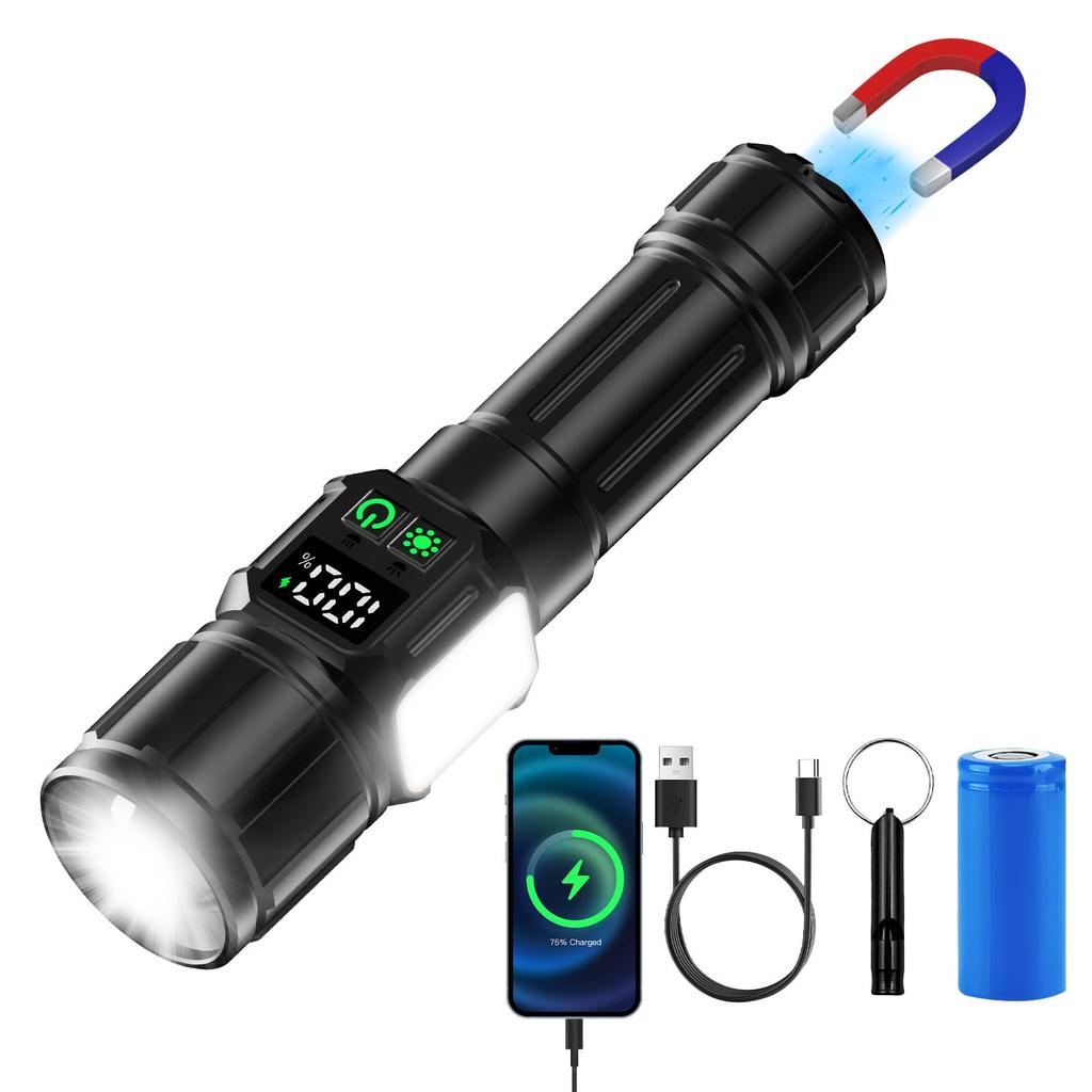 Powerful LED Emergency 5000mAh 26650 Handheld 9 Dimmable Bright COB Work with Ideal for Power Night and Evacuation Preparedness Flashlight, Supplies,