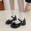2025 spring and autumn new French retro Mary Jane single shoes pearl round head medium high thick heel small leather shoes women