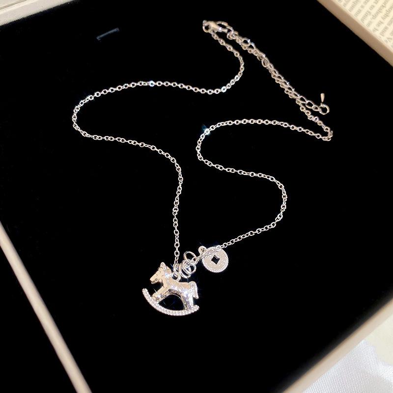 French simple zircon natal year pony pendant necklace accessories women's sweater chain necklace
