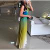 Elegant Gradient Color Pleated Long Dress Fashionable Women's Sleeveless Gown Neck Hanging Design Classy Trendy New 2025