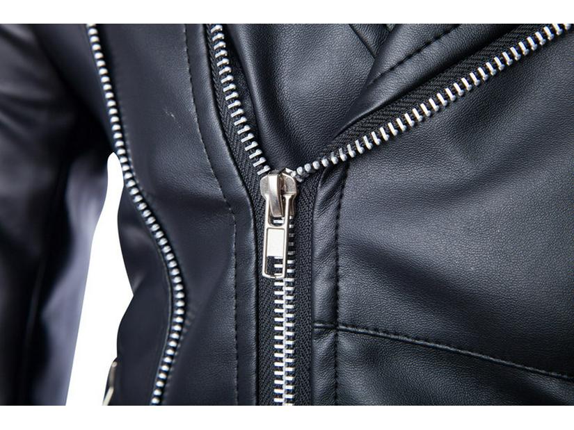 2015 Autumn/Winter Men's British Style Multi-Zipper Motorcycle Leather Jacket with Lapel.