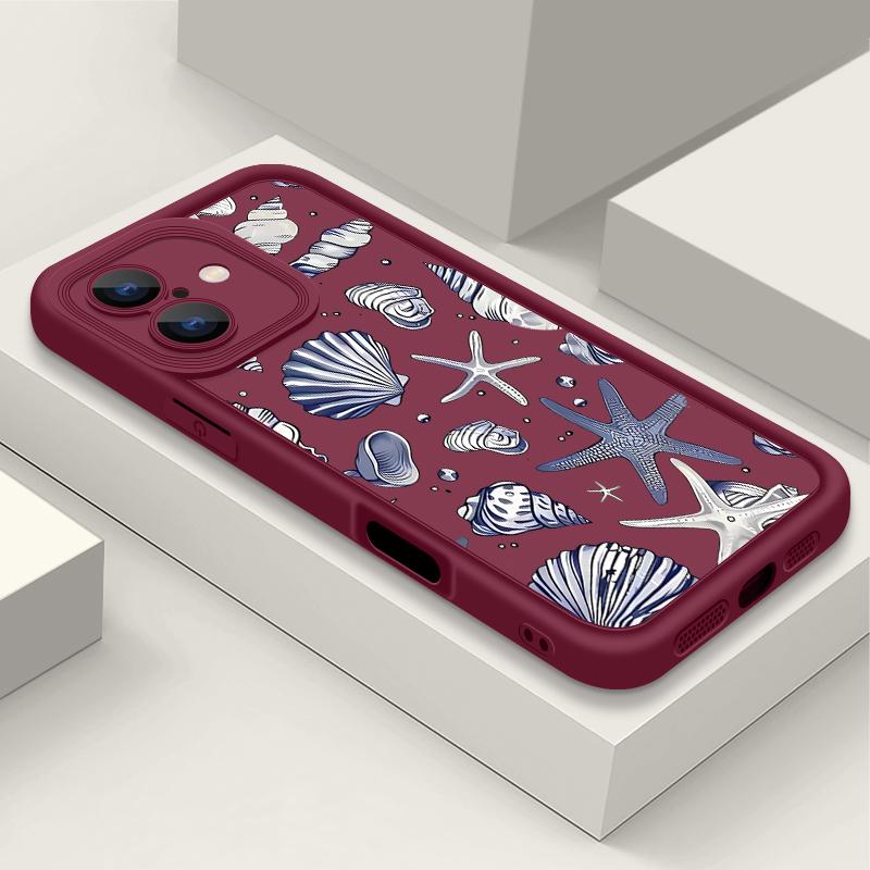 

Чохол для телефону з ТПУ з малюнком морської зірки-раковини для iPhone 16 16E 15 Pro 14 Pro Max 13 12 11 Матовий протиударний бампер для захисту об єктива iPhone 7 / 8 вина червоного кольору