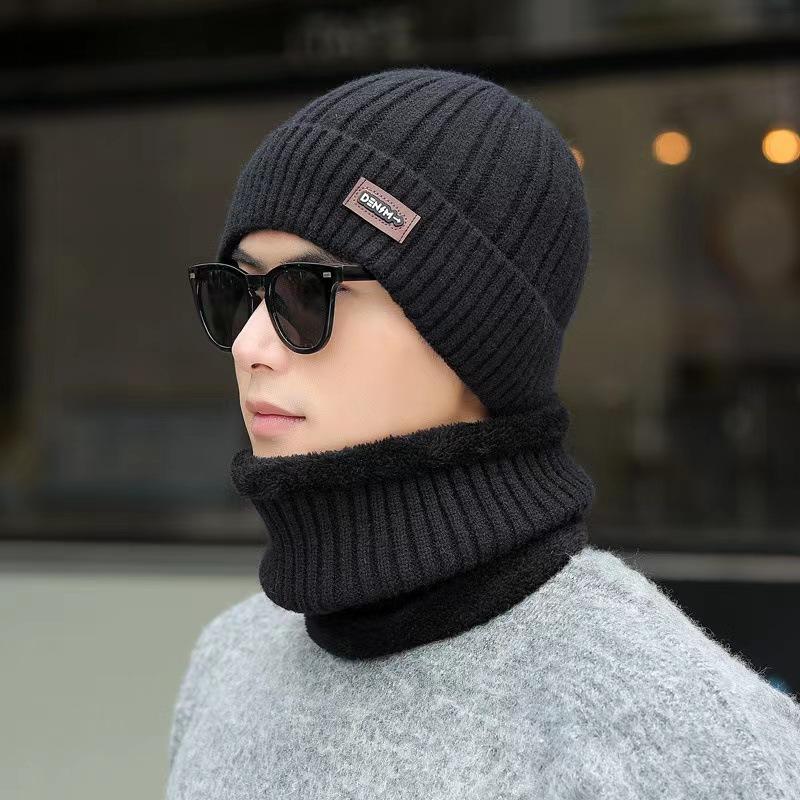 Knitted Hat, Autumn and Winter Men's Warm and Velvet Fashionable Woolen Hat New Versatile Ear Protection Hat  Scarf  Cold Protection Hat Thick Hat