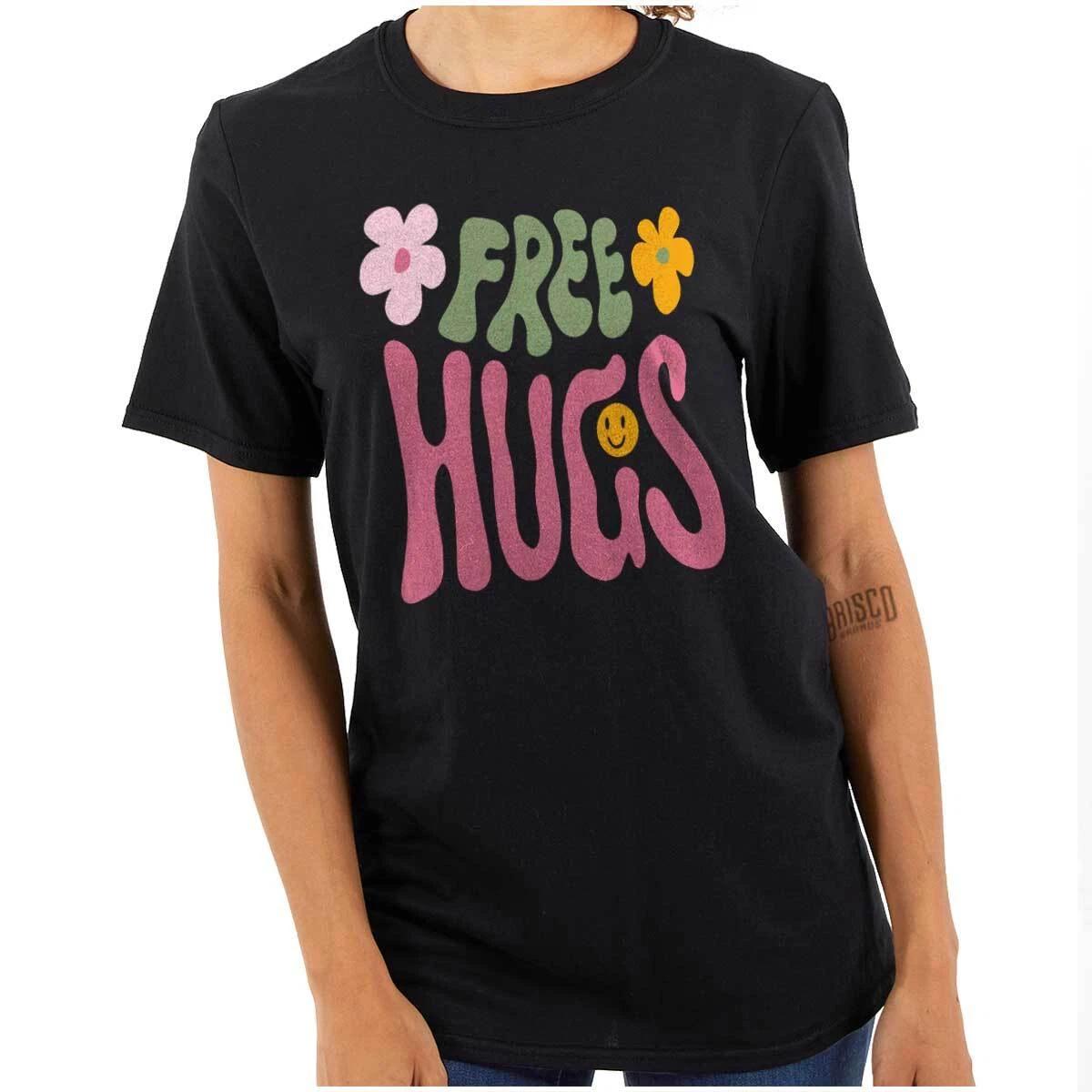 Groovy Inspirational Free Hugs Happy Flowers Womens Graphic Crewneck T Shirt Tee XXL