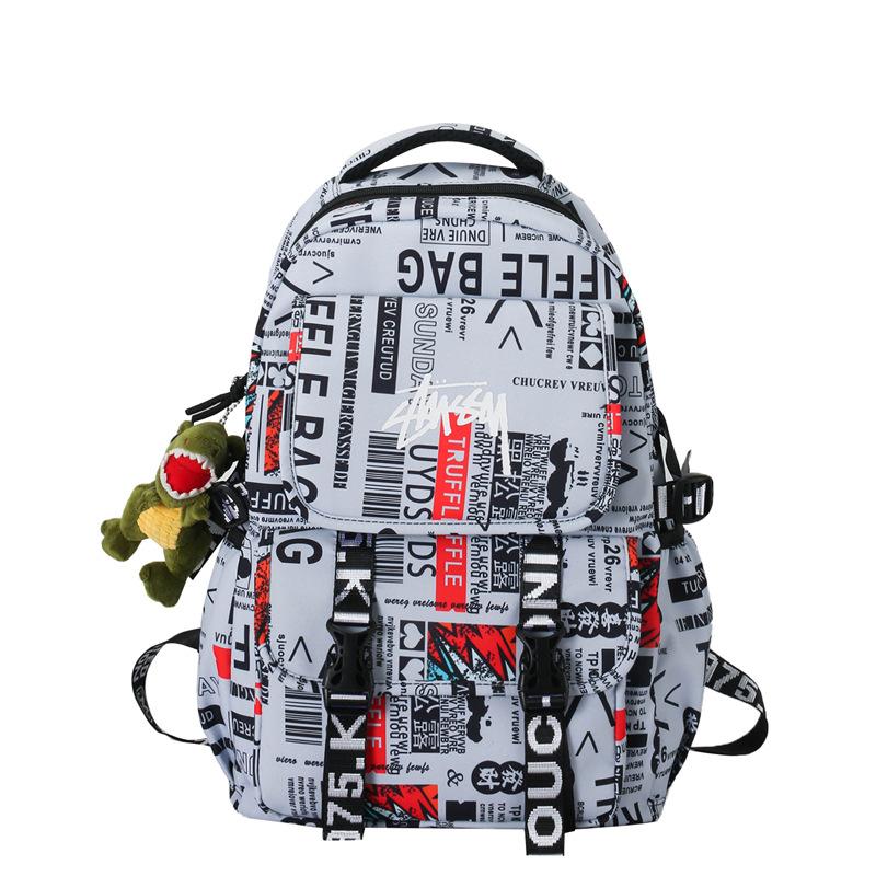 

Школьный рюкзак новая мода граффити газетный рюкзак для пары большая вместимость нейлоновый рюкзак темно-серого