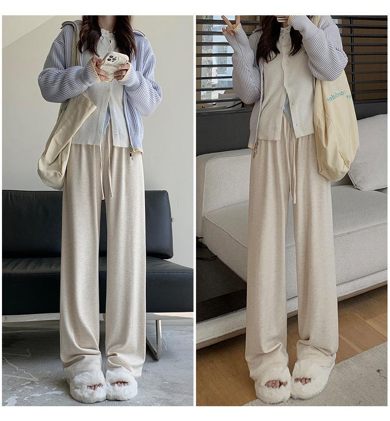 Women's Dark Gray Soft Wide-Leg Glutinous Rice Pants - Spring/Autumn Plus Velvet Warm Casual Petite Long Pants.