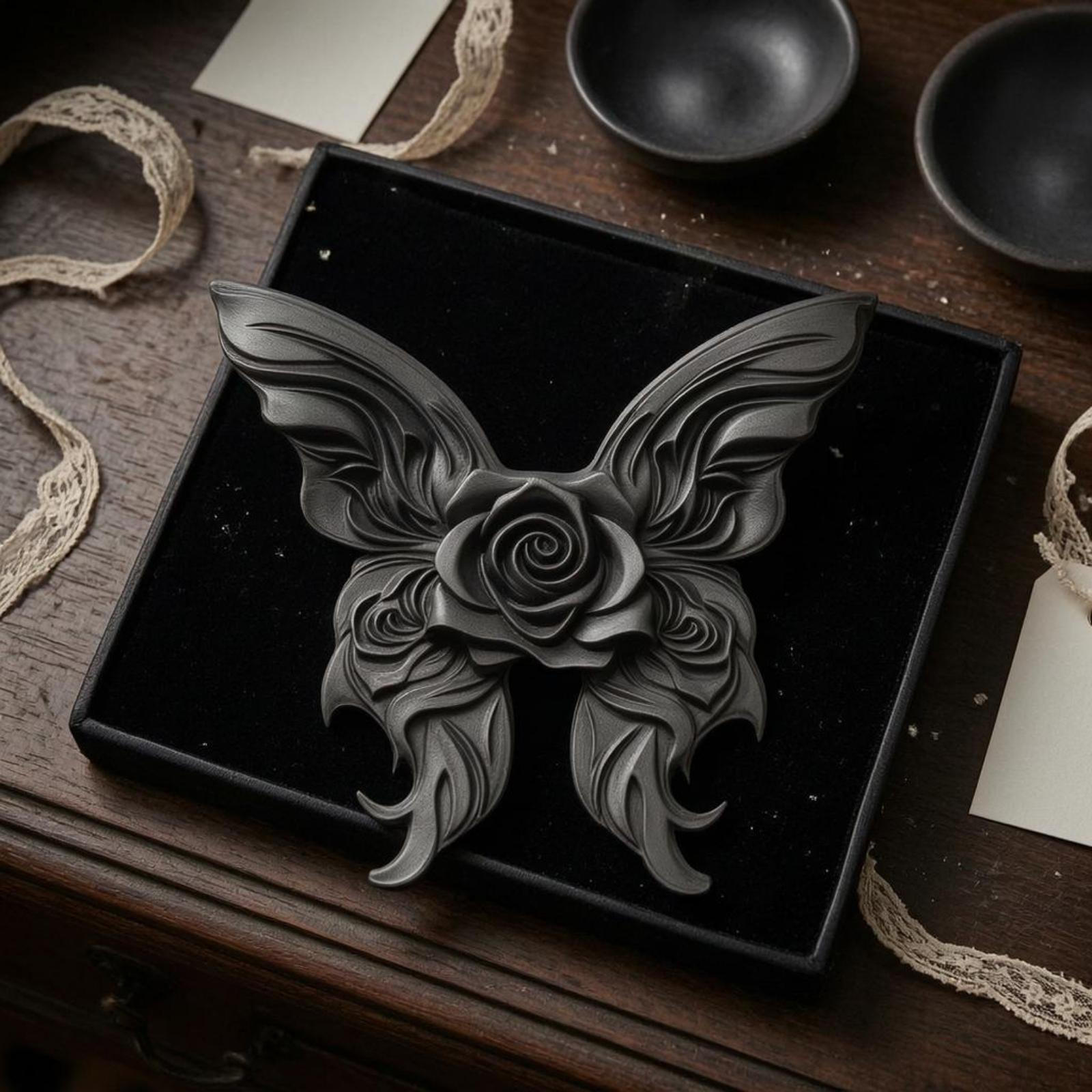 Rose Butterfly Ornament Dollhouse Decoration Dark Gothic Miniature Scene Accessory Carved