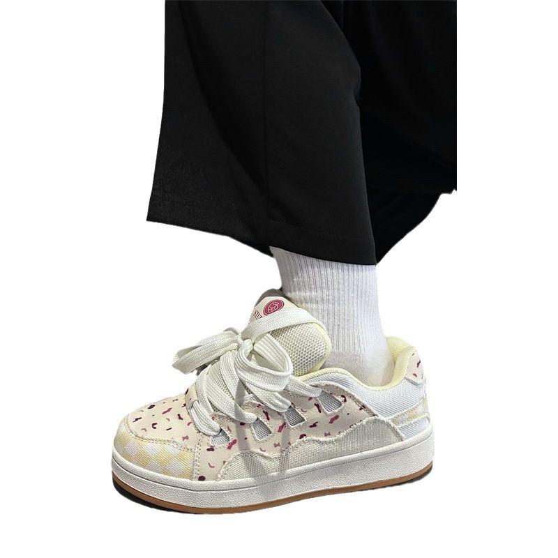 Bread shoes cranberry beige color scheme retro low-top board shoes trendy new women's tide skateboard shoes