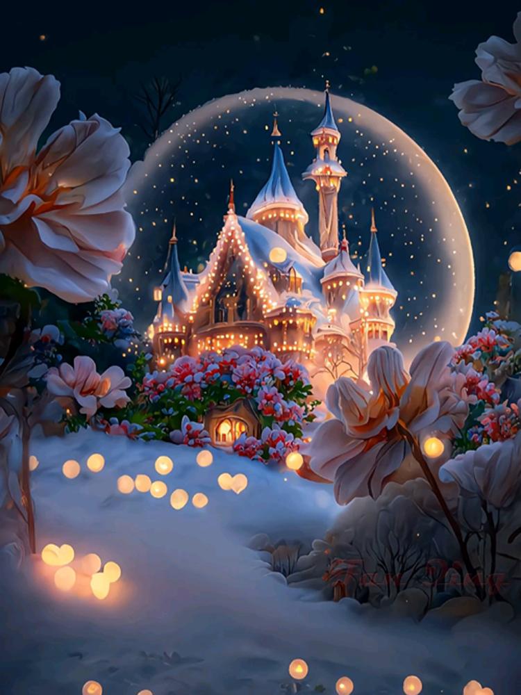 

Новое поступление 5D DIY полная алмазная живопись светящийся замок лунный цветок Алмазная вышивка крестиком комплект горный хрусталь домашний декор Full Round 30x40CM