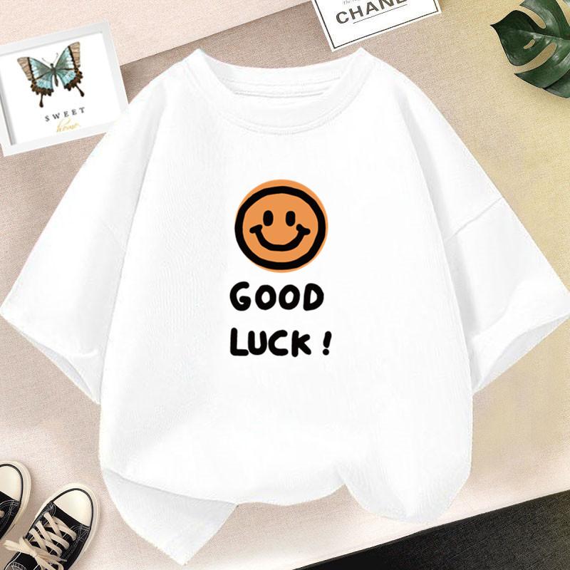 Happy Smile Design Girls Tshirt Kids Street Breathable Tops Personality Clothing Summer Cool Sports T-Shirts