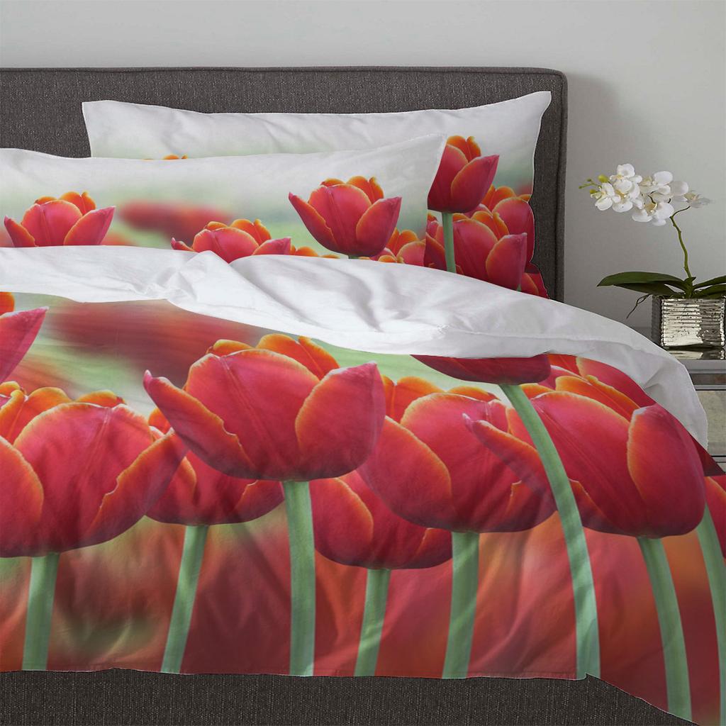 Flowers Red Bouquet Tulips Duvet Cover Bed Bedding Set Home Textile Quilt Cover Pillowcases Bedroom Double Bedding Set No Sheet