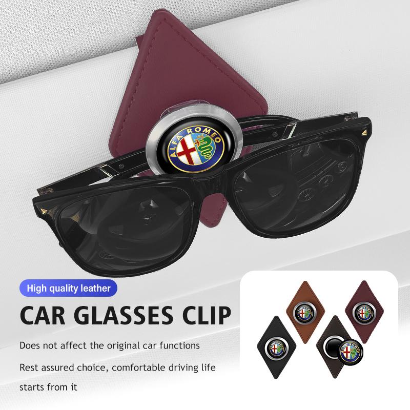 CURN4 Leather Car Glasses Holder Sun Visor Clip Card Ticket Organizer For Alfa Romeo 159 Giulietta 156 147 Giulia Mito GT Stelvio