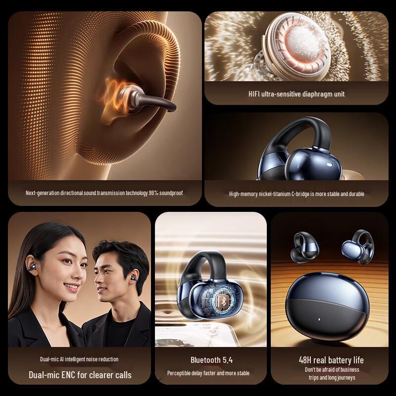 Lingchen Open-Ear Clip-On Bone Conduction Sports Bluetooth Headphones