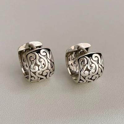 Real  Silver Minimalist Hollow Auspicious Clouds Hoop Earrings for Women Vintage Fine  Chinese Style Accessories