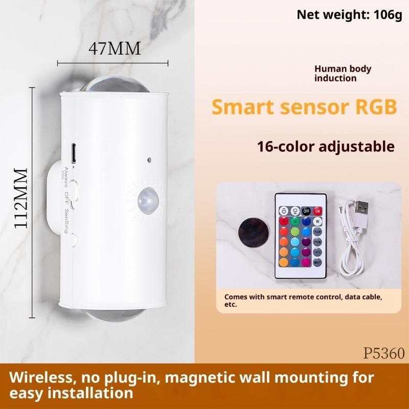 Motion Sensor Magnetic Wall Lamp 16 Color Double head LED Night Light For Indoor Spaces Hallway Light Enduring