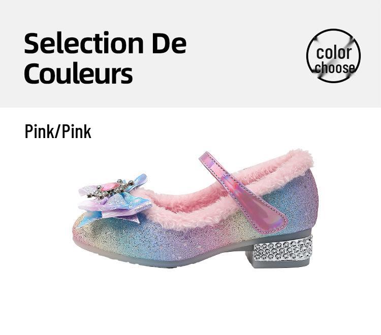 Kristall Prinzessin High Heels: Winter-Fleece gefütterte Schuhe für Mädchen mit Schleifen-Design