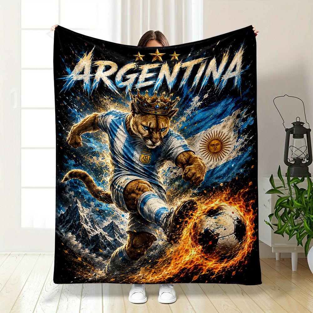 Argentinian Puma Soccer Design Flannel Blanket for bedroom, living room, sofa, and nap sofas
