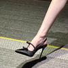 Fashion 2025 Spring New Pointed Toe Sexy Black High Heels Elegant Bow Thin Heel Rhinestone Sandals127