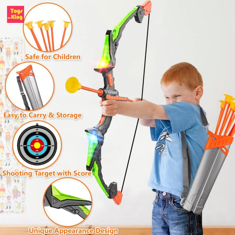 Children Archery Toys Set Led Light Bow Arrow Crossbow Outdoor Sports Suction Cup Target Large Soft Arrows Boy Shooting Toy Game